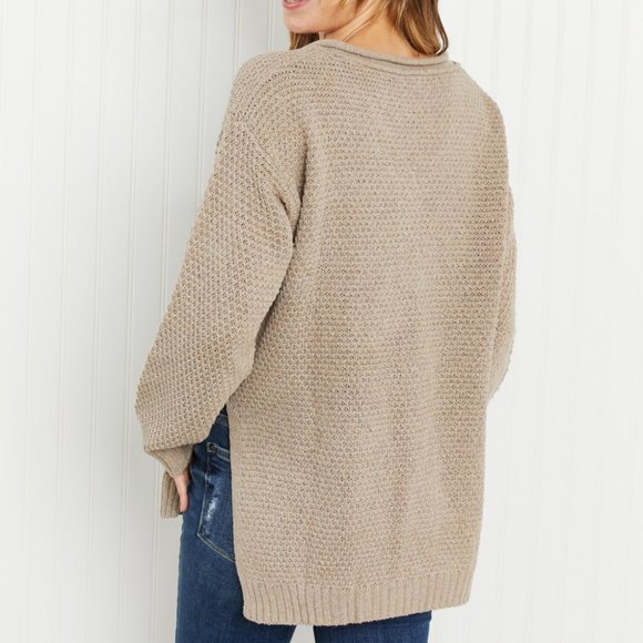 GeeGee Full Size Waffle Knit Henley Sweater - Picture 7 of 8